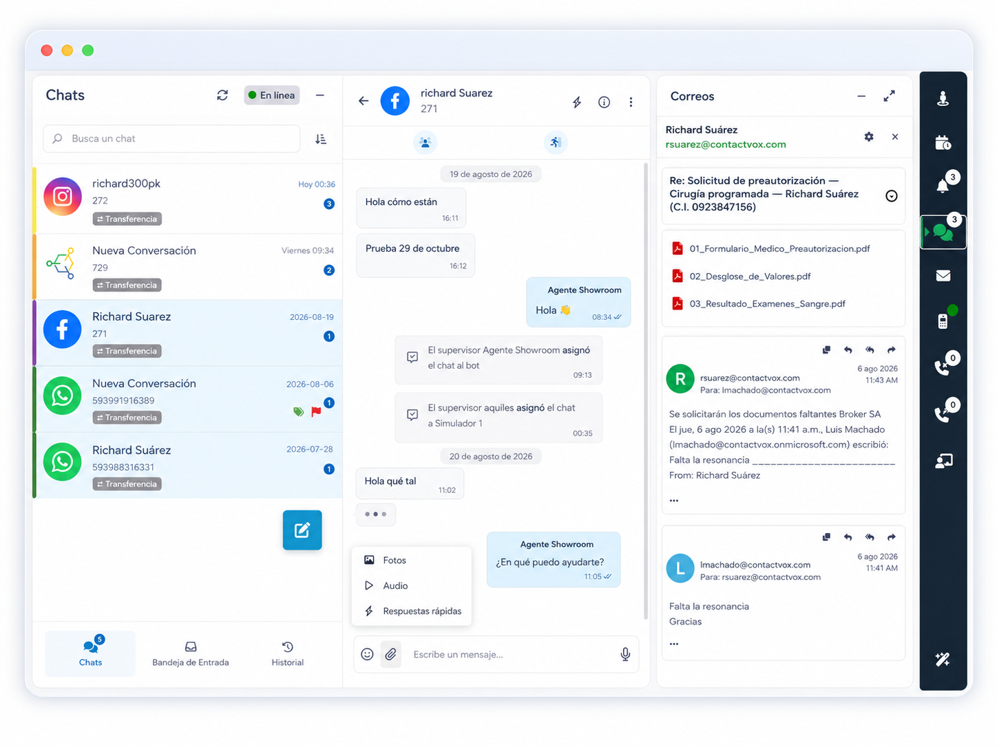 Toda la conversación en una sola vista — Contactvox CX