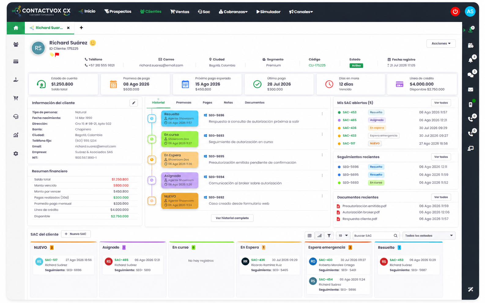 Vista 360° del cliente — Contactvox CX